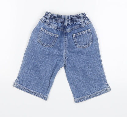 Back view of Tiny Ted Baby Blue Floral Jogger Jeans, size 3-6, Months