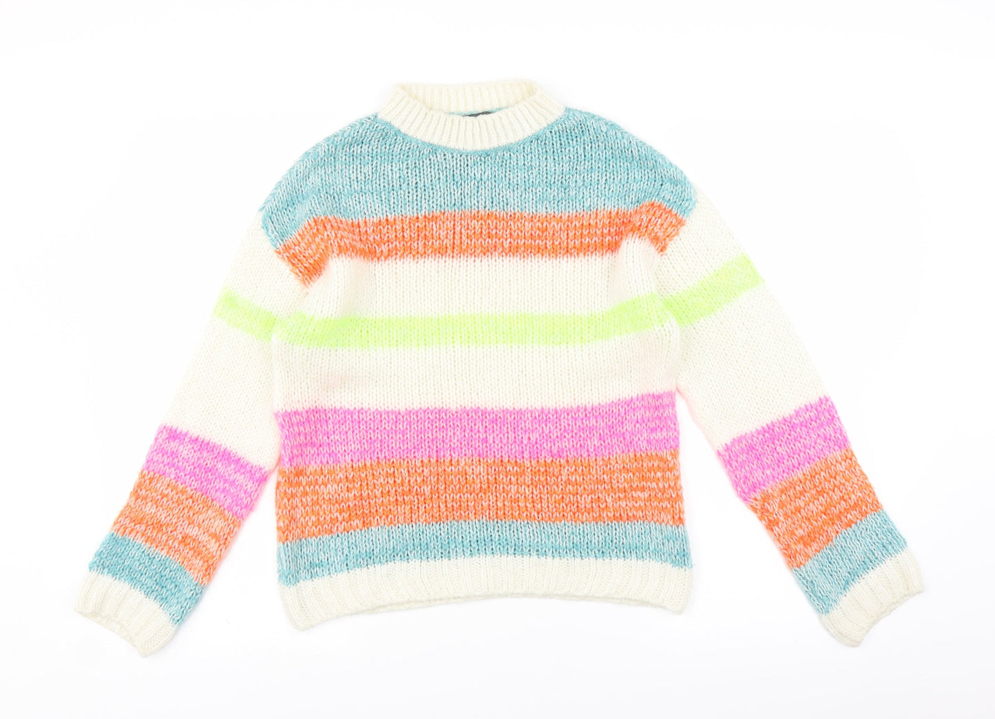 Primark Womens White Striped Knit Pullover Jumper Size S
