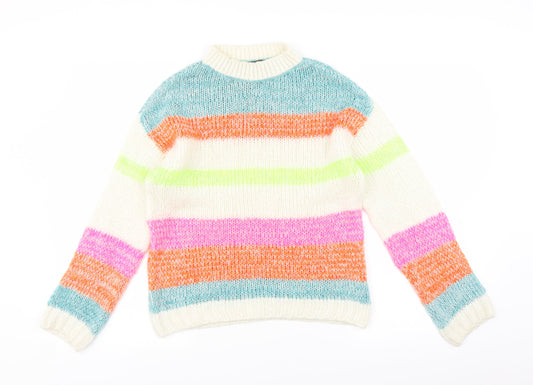 Primark Womens White Striped Knit Pullover Jumper Size S