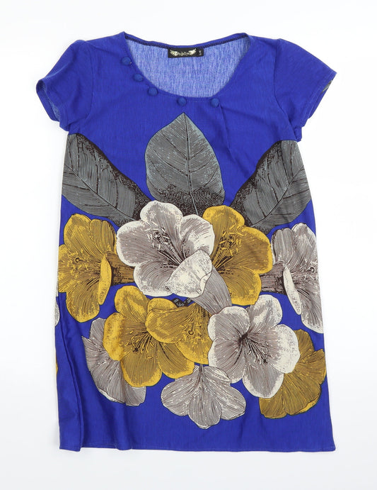 Angel Eye Womens Blue Floral  Basic Blouse Size M  - longline