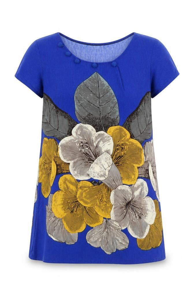 Angel Eye Womens Blue Floral  Basic Blouse Size M  - longline