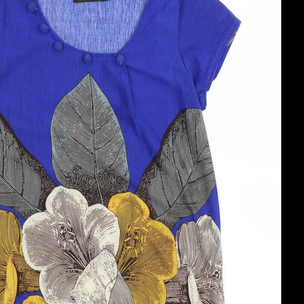 Angel Eye Womens Blue Floral  Basic Blouse Size M  - longline
