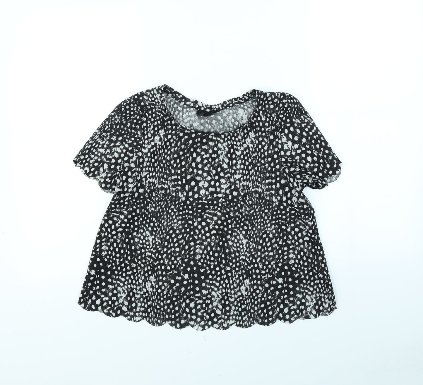 Topshop Womens Black Polka Dot  Cropped T-Shirt Size 6