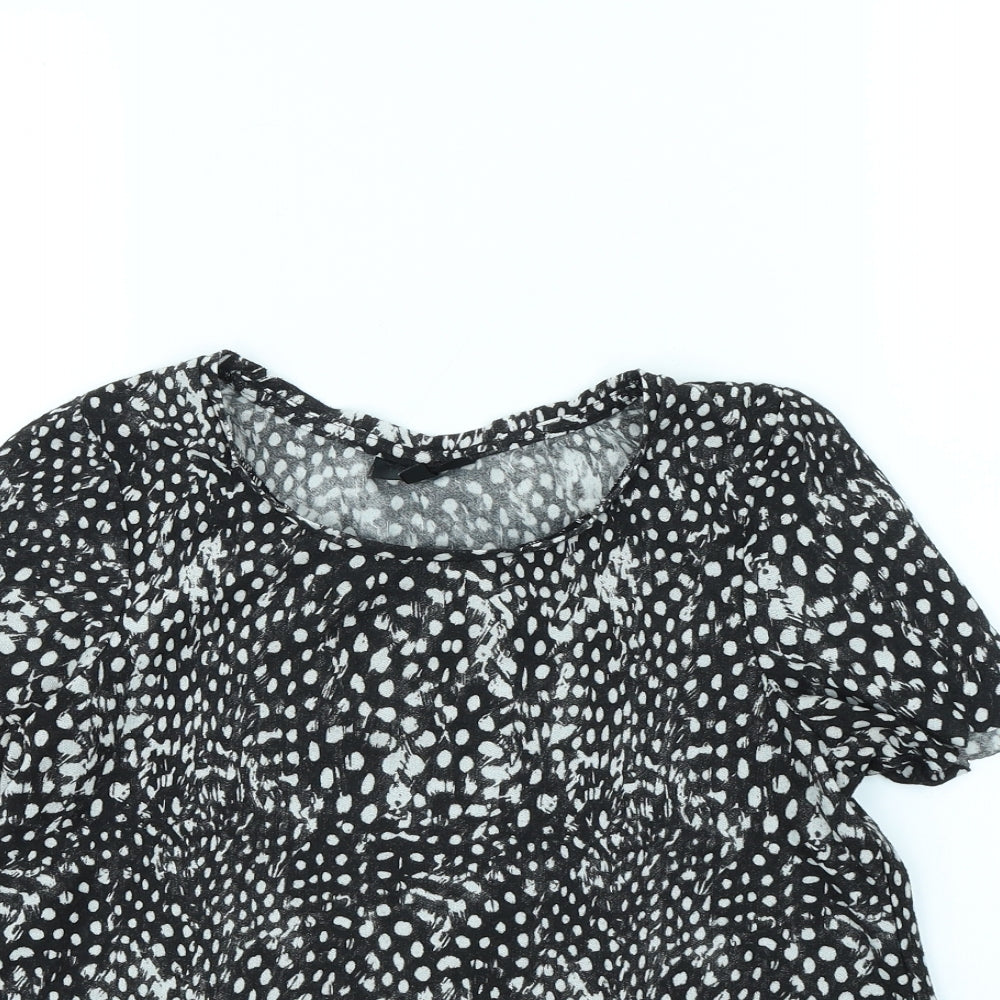Topshop Womens Black Polka Dot  Cropped T-Shirt Size 6