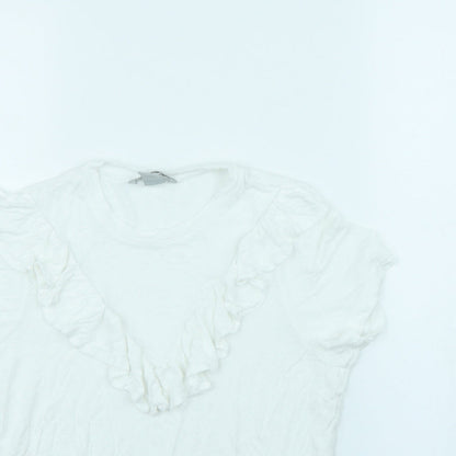 Close-up detail of H&M women’s white basic tank, size S