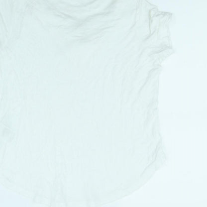 Brand and care label for H&M women’s white basic tank, size S