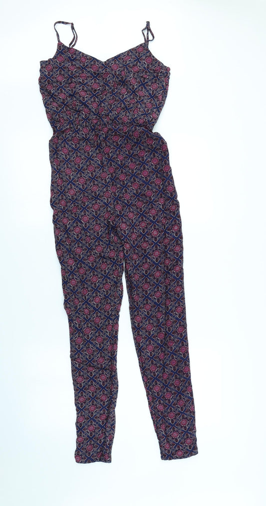 New Look Womens Blue Geometric  Jumpsuit One-Piece Size 6 L28 in