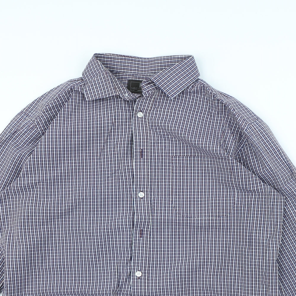 M&S Mens Red Check   Dress Shirt Size 42