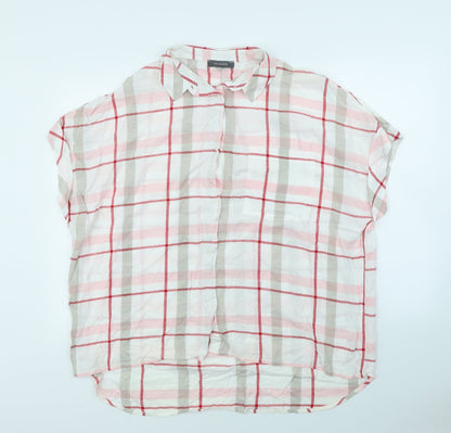 Front view of Primark women’s white check basic button-up, size UK 14