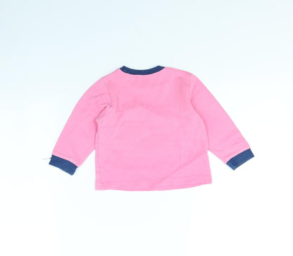 Back view of Nutmeg girls’ pink basic t-shirt, size 9-12, months - owl