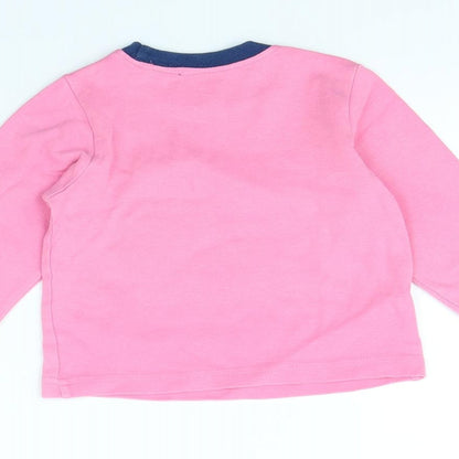 Brand and care label for Nutmeg girls’ pink basic t-shirt, size 9-12, months - owl