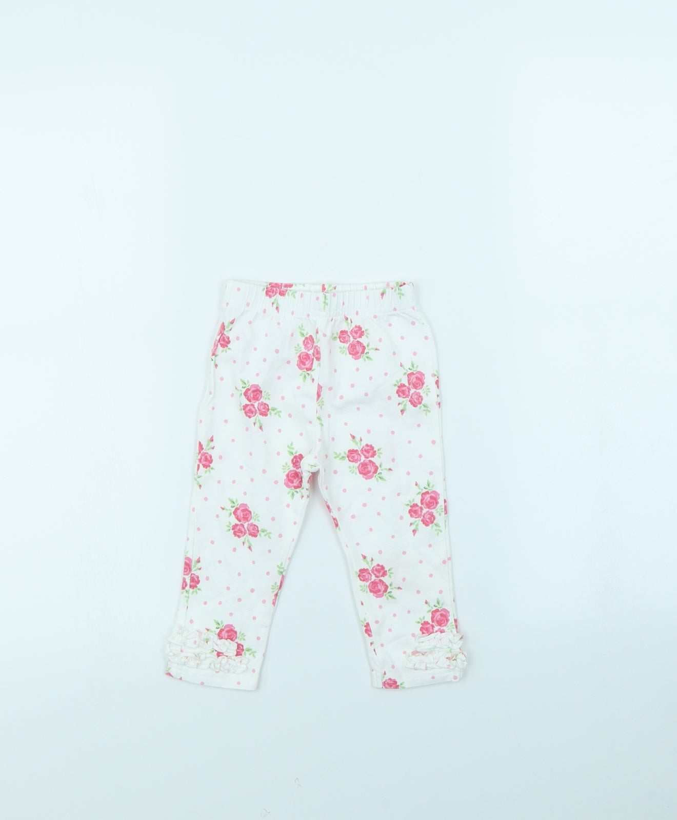 George Girls White Floral  Capri Trousers Size 9 Months