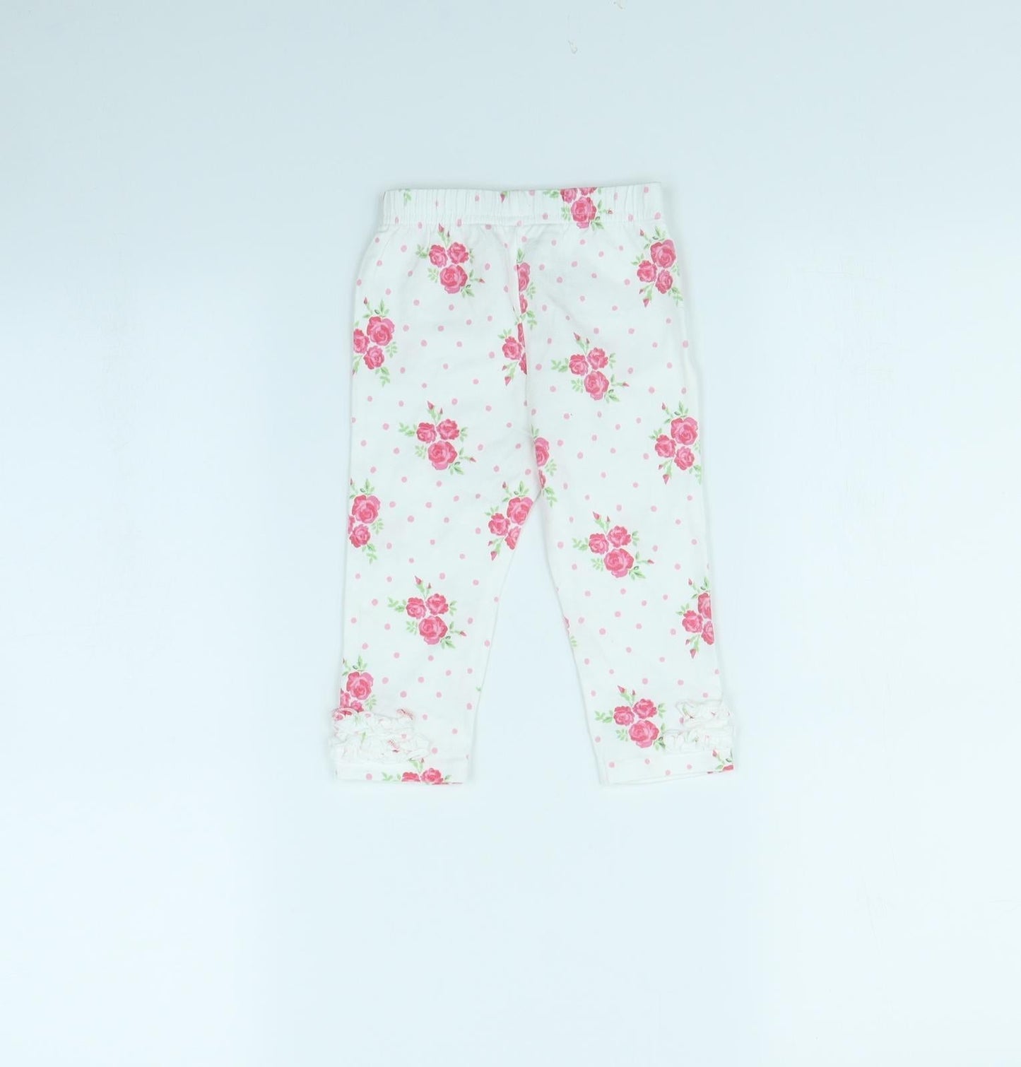 George Girls White Floral  Capri Trousers Size 9 Months