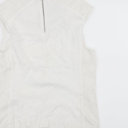 Brand and care label for Warehouse women’s white basic tank, size M