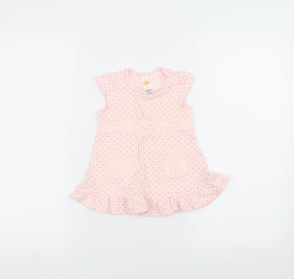 Additional front view of MINIMODE Baby Pink Polka Dot A-Line, size 3-6, Months