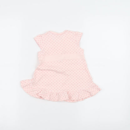 Back view of MINIMODE Baby Pink Polka Dot A-Line, size 3-6, Months