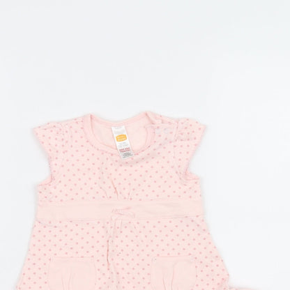 Close-up detail of MINIMODE Baby Pink Polka Dot A-Line, size 3-6, Months