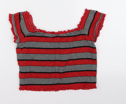 Back view of New Look women’s red striped cropped blouse, size UK 10