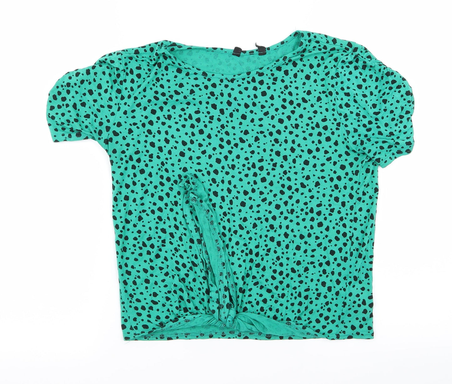 Preworn Womens Green Animal Print  Basic T-Shirt Size 12