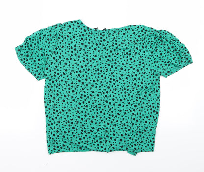 Back view of Preworn women’s green animal print basic t-shirt, size UK 12