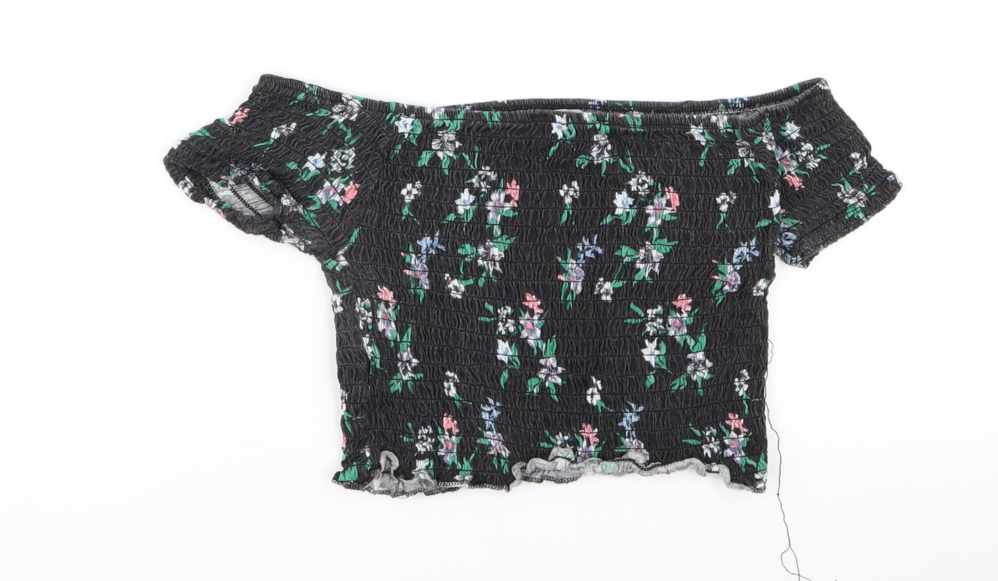 primrk Womens Black Floral  Basic Blouse Size 10