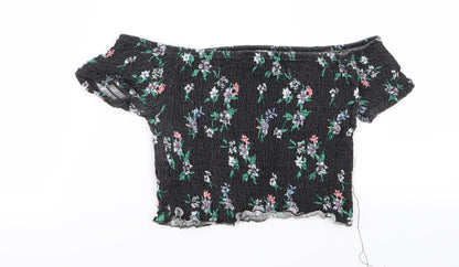 Back view of Primark women’s black floral basic blouse, size UK 10