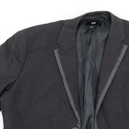 Close-up detail of H&M women’s grey trench coat coat, size UK 34