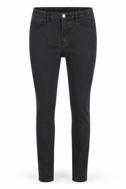 Front view of women’s black skinny jeans, size UK 12, 27-inch leg