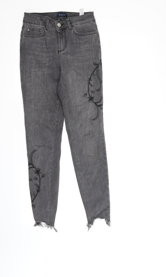 Pieces Womens Black Floral Denim Skinny Jeans Size XS L28 in