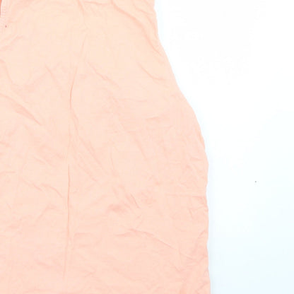 Brand and care label for New Look women’s orange floral basic tank, size UK 10