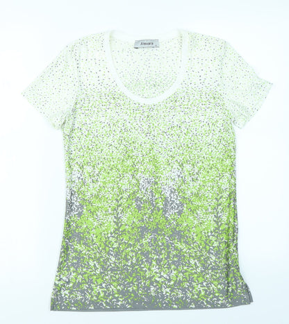 Additional front view of Alexara women’s green floral basic t-shirt, size UK 10