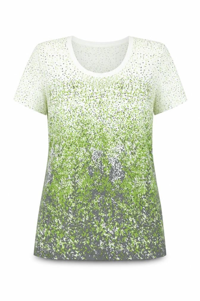 Alexara Womens Green Floral  Basic T-Shirt Size 10