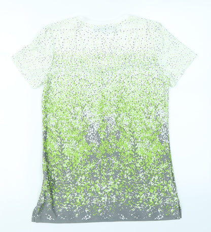 Back view of Alexara women’s green floral basic t-shirt, size UK 10