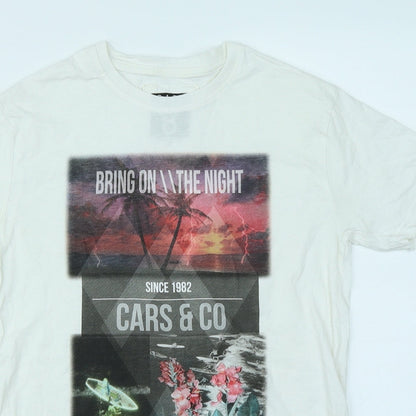 Close-up detail of Cars Jeans women’s white basic t-shirt, size UK 14