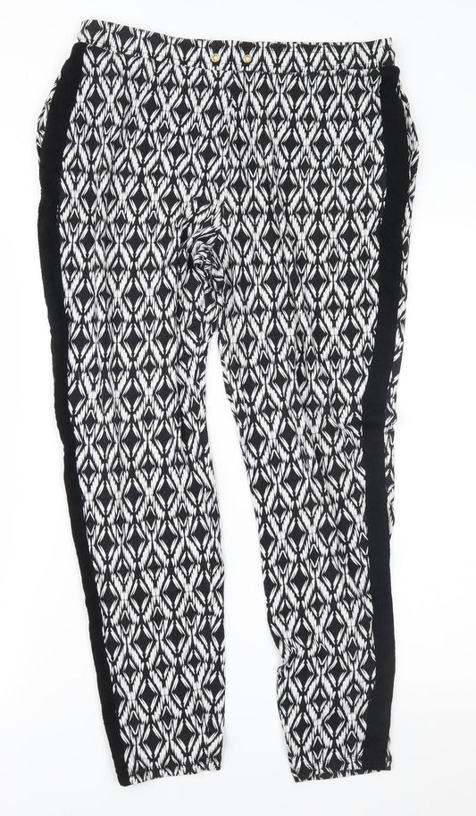 F&F Womens Black Geometric  Harem Trousers Size 12 L28 in