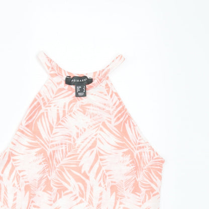 Close-up detail of Primark women’s white floral basic t-shirt, size UK 4
