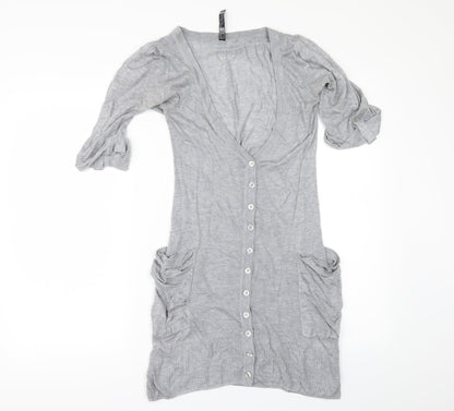 Additional front view of BAY women’s grey cardigan jumper, size UK 6