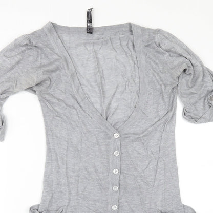 Close-up detail of BAY women’s grey cardigan jumper, size UK 6