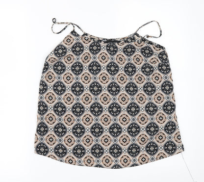 Additional front view of New Look women’s beige geometric camisole blouse, size UK 8