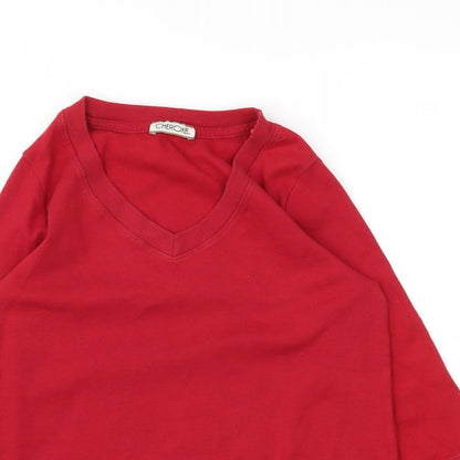 Close-up detail of Cherokee women’s red jumper, size UK 16