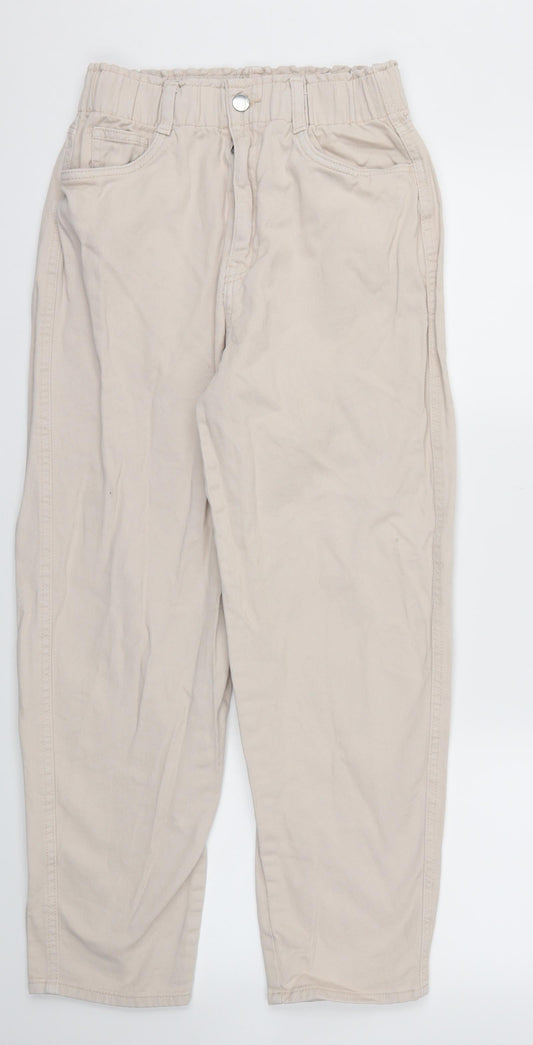 Front view of H&M women’s ivory houndstooth skinny jeans, size UK 6, 26-inch leg - stretch waistband