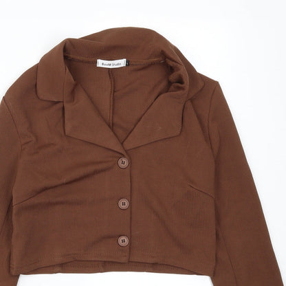 Close-up detail of boom studio women’s brown basic t-shirt, size M, - trousers included