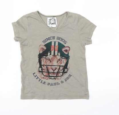 Front view of PAUL & JOE girls’ green basic t-shirt, size 5, years