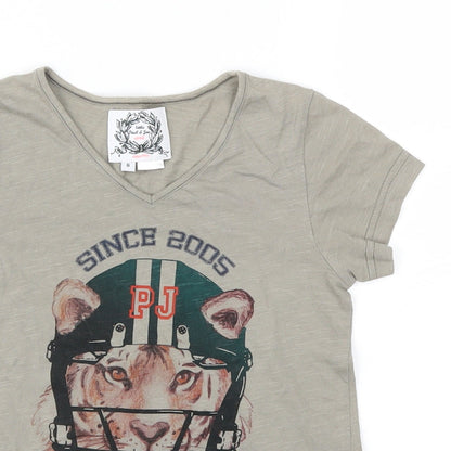 Close-up detail of PAUL & JOE girls’ green basic t-shirt, size 5, years