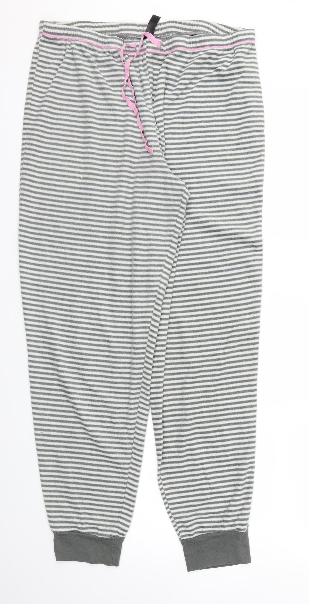 Additional front view of Preworn women’s grey striped trousers, size UK 34, 28-inch leg - stretch waistband