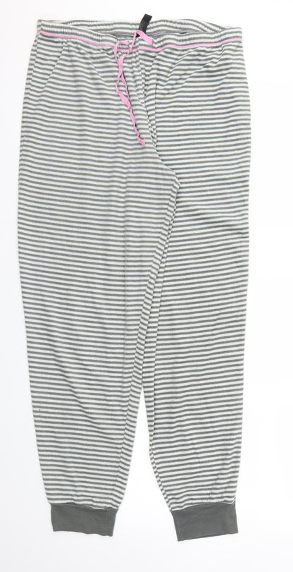 Additional front view of Preworn women’s grey striped trousers, size UK 34, 28-inch leg - stretch waistband