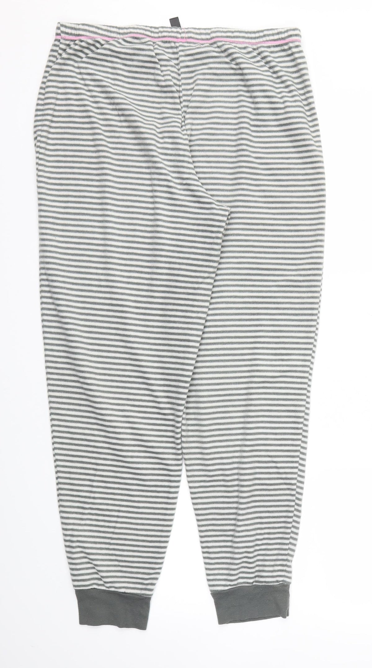 Back view of Preworn women’s grey striped trousers, size UK 34, 28-inch leg - stretch waistband