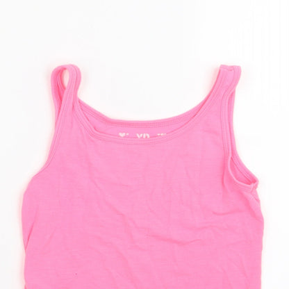 Close-up detail of Young Dimension girls’ pink basic tank, size 7-8, years