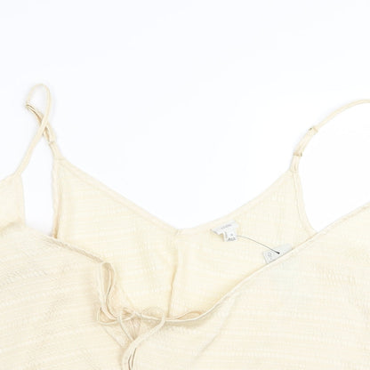 Close-up detail of River Island women’s ivory basic tank, size UK 16