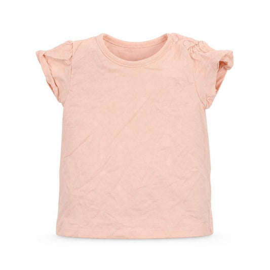 Front view of Nutmeg girls’ pink basic t-shirt, size 3-6, months